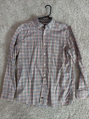 Johnston & Murphy Multicolor Plaid Button-Down Shirt (Blue, Orange, White)